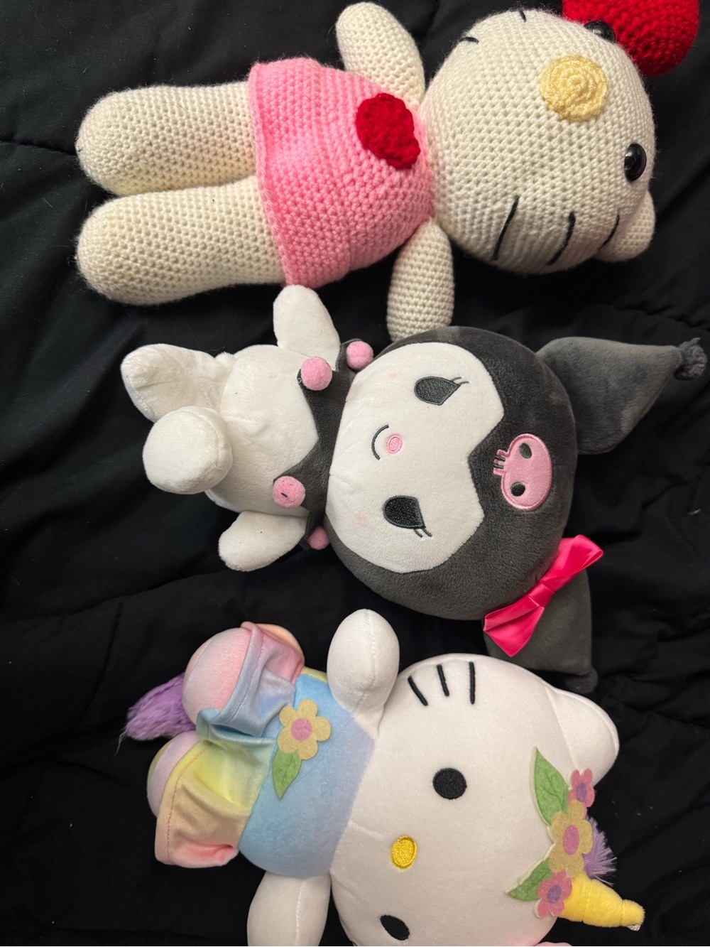 Sanrio Plush Bundle - Cream Hello Kitty, Gray Kuromi, Pink Accents